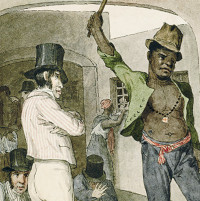 English: Punishing negros at Cathabouco (i.e. Calabouço, today place of  Museu Histórico Nacional), in Rio de Janeiro, 1822. Watercolour; 23.6 x  26.3 cm. Português: Açoitamento de escravos na Ponta do Calabouço (